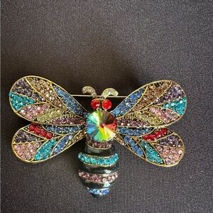 Large Multi Color Rhinestones Bumble Bee Brooch